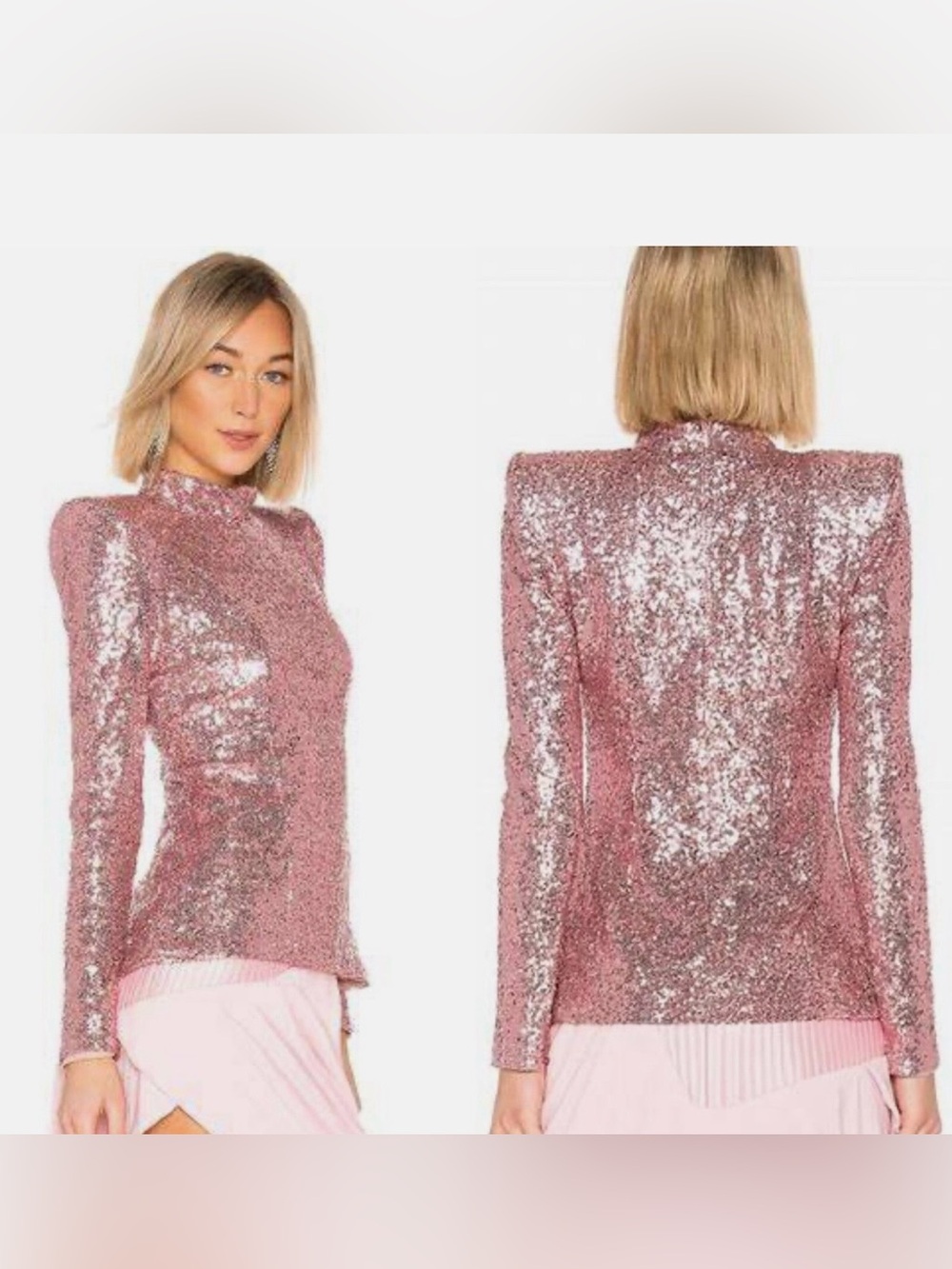 Zhivago Rose Pink Sequin High-Neck Shoulder-Accent Top, S